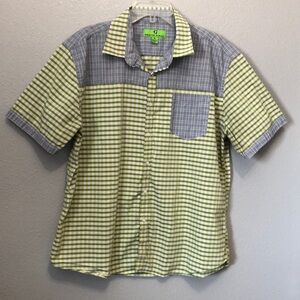 Bristol & Bull Patch Plaid Short Sleeve Shirt Men's XL green blue mixed print
